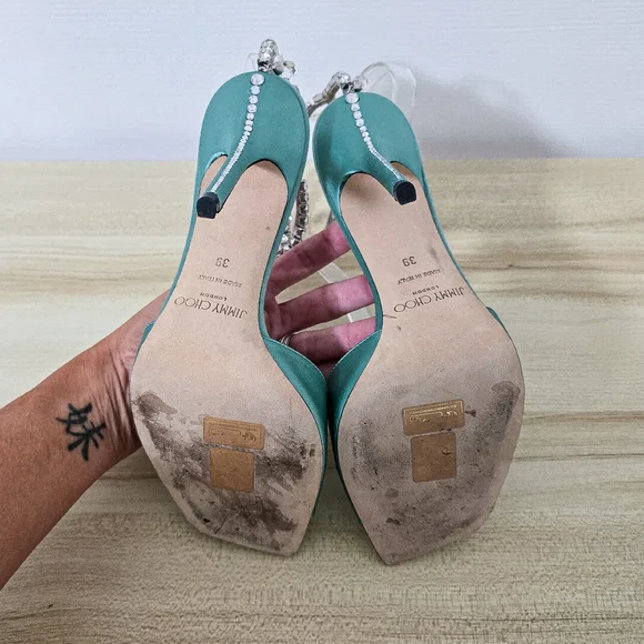 Jimmy Choo Saeda 100 Satin Crystal Embellished Sandals Size 39/9 - Picture 14 of 16